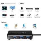 UGREEN USB Type-A Male to Ethernet Adapter with 3-Port USB Hub – Black