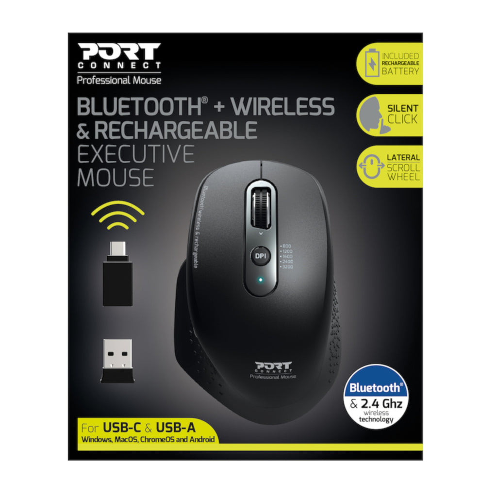Port Connect Bluetooth Wireless and Rechargeable Executive Mouse - Black