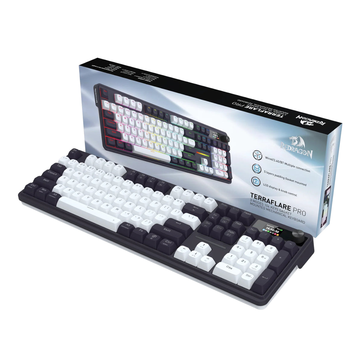 Redragon K762WB-RGB-PRO LCD Full-size Gasket Mechanical Keyboard - Black